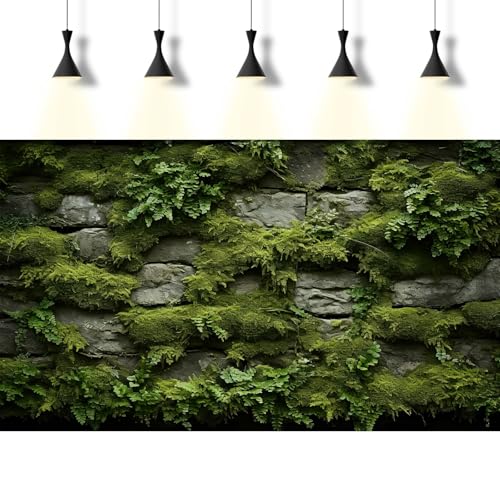 Rock Wall Aquarium Background Inner Wall Adorned with Lush Green Moss Fish Tank Background Stone Rock Wall Reptile Tank Background Moss with Stone Wall Reptile Habitat Terrarium Background 24x16in - color: Brown_Green, size: 24(W)x16(H)inches/ 60(W)*40cm(