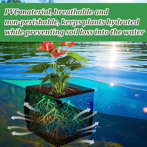 6PCS Mesh Aquatic Pond Plant Baskets, 2 Gallon Large Pond Planting Bags Reusable Aquatics Planter Pot Water Lily Growing Container with Handles for Lotus Bog Plant Garden Terrestrial Plants, 7.9" - color: Black-square, size: 7.9 x 7.9 x 7.9 inch 6PCS