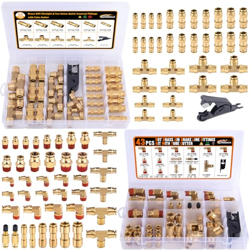 CheeMuii 78 Pcs Brass DOT Air Line Fittings Kit Push Lock DOT Air Fittings 2-IN-1 43+35 Pcs Push to Connect Fittings NPT Thread & Quick Connect Air Hose Fittings Assortment - size: 78PCS