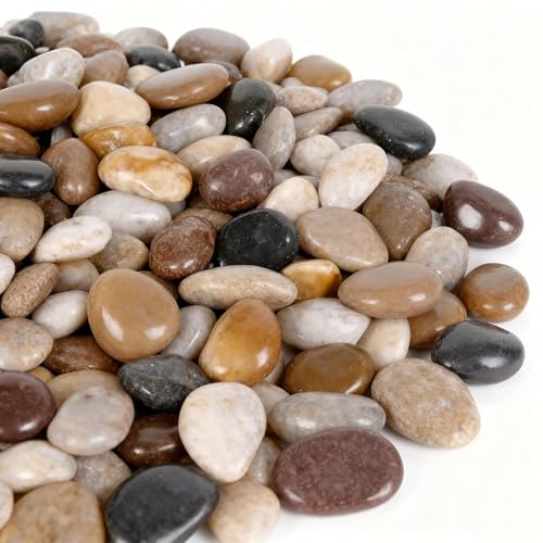 Onlyfire 15lb Polished Pebbles, 3/8" Natural Decorative Mixed Color River Rocks Aquarium Gravel Stones for Landscaping, Indoor Plants, Vase, Succulent, Fish Tank - size: 15 Pounds