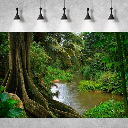 Forest Aquarium Background Jungle Rainforest River Terrarium Background Lush Green Trees with Moss Fish Tank Background Forest Stream Green Plants Reptile Habitat Background Poster Vinyl 24x12in - color: Root Green, size: 24(W)x12(H)in