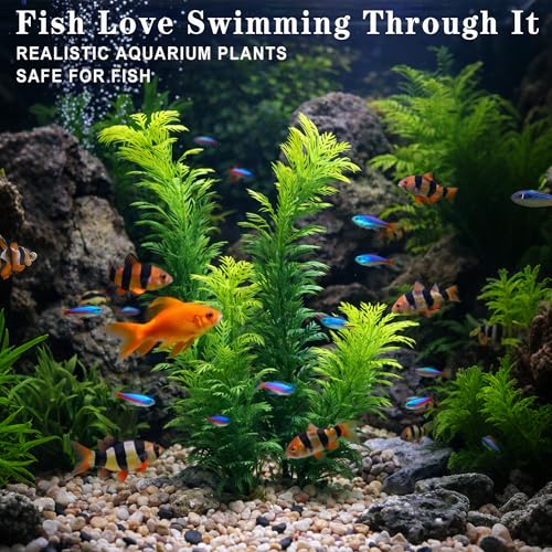 LIYAOLI Aquarium Artificial Plants 12 Inch 3Pack - Tall Realistic Fish Tank Plants Decor with Stable Base, Soft Leaves for Betta, Guppy, Shrimp & Tropical Fish, Aquascape Decoration for Silk Aquarium - color: 3pack-green Plants