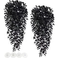 Reptile Plants, 2 Pack Hanging Terrarium Plants, Artificial Leaves Habitat Decorations with Suction Cup, Fake Amphibian Plants for Bearded Dragon Lizard Hermit Crab Geckos Chameleon(Black) - size: 2 PCS