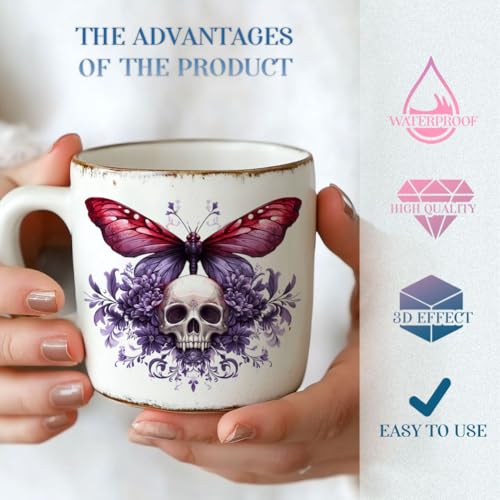 32 Pcs Gothic UV DTF Cup Wraps for 16OZ Glass, 4.3 x 9.4 Inch Skull Rose UV DTF Transfer Stickers Waterproof Rub on Transfer Decals for Glass Bottle Vase Furniture Crafts - style: Skull and Rose