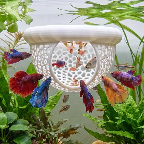 Floating Betta Shrimp Cave, Multi-Functional Aquarium Hammock for Hiding Feeding, Floating Betta Fish Skins with Feeding Ring, Tank Resting Spot for Small Fish Betta Shrimp (White) - color: White, size: Small