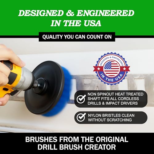 Drillbrush Medium Drill Brush Attachments for Cleaning Tile, Grout, Dishes, Pots, Pans, Air Fryers, and Boat Hulls - Cordless Power Spin Scrubber Drill Attachment - Electric Dish Scrubber Spin Brushes - color: Yellow, Green, Blue, size: 2in, 4in, 3.5in co