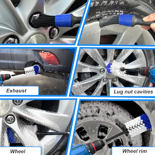 Wheel Brush Kit, Soft Drill Wheel Cleaner Brush, No Scratches Highly Dense Car Cleaning Brush Set for Wheels, Rims, Engines, Exhaust(Blue/White,2Pcs) - color: Blue/White,2pcs