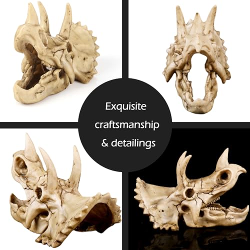 Fish Hideout Cave Dinosaur Animal Skull Reptile Ornament Halloween Décor for Terrarium Aquarium Large Decorations Betta Tarantula Snake Decor Bones - color: Triceratops