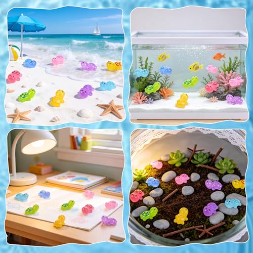 220 PCS Luminous Mini Resin Turtles, Glow in the Dark Tiny Figures, Resin Animals Variety Pack for Classroom, Fairy Garden, Aquarium Decor, Dollhouse & DIY Craft Decor