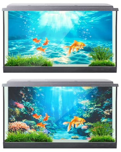 4 Pack Aquarium Background Polyester 36 x 18 Inch Cloth Fish Tank Background Undersea Corals Sunshines Rock Aquatic Plants Wallpaper with Double-Sided Tape - size: 36 x 18 Inch