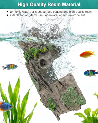 TRUVIC Fish Tank Decorations - Aquarium Cave Decor, Resin Hollow Tree Trunk Reptile Hide & Betta Log Hideout for 20 Gallon Tank, Fish Accessories Shelter Cave - color: Wood S