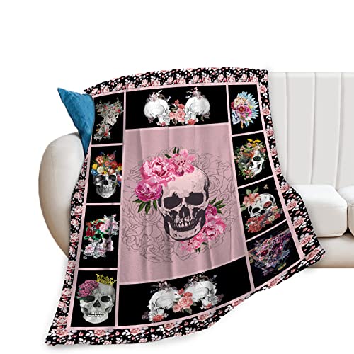 Sugar Skull Throw Blanket Super Soft Warm Horror Skeleton Rose Blanket for Women Cozy Plush Fleece Gifts Bedding Blanket for Adult Bed Couch Sofa 60"x50" - color: Rose Skull, size: 60"x50"