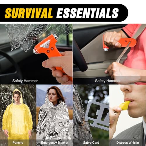 Nilight Car Emergency Kit with Jumper Cable, First Aid Kit Safety Assistance Tools for Travel Camping Outdoor Cars Truck SUV RV, Roadside Essentials with Flash Light - color: Essential Kit+Tire Repair Fuse kit