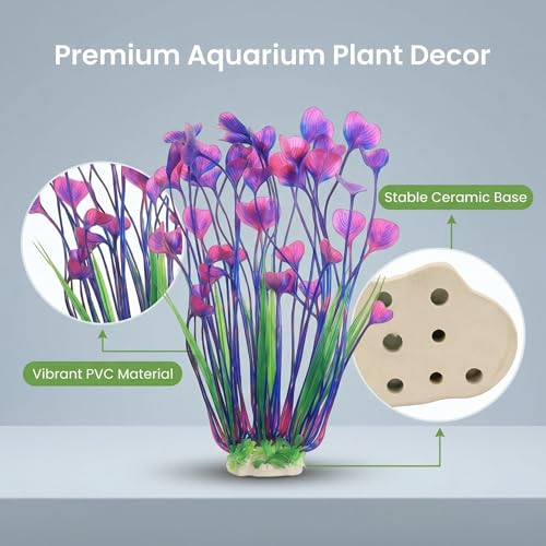 2 Pack Artificial Aquarium Plants, 15.8 Inch Tall, Seaweed, Wine Red, Plastic, Weighted Ceramic Base, for Aquarium, Indoor - color: Wine Red