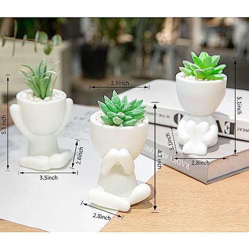 HEYO-YEPY 3PCS Cute Artificial Plant Office Decor for Women and Men, Aesthetic Desk Plant Decor for Office and Home, Potted Small Fake Plants for Indoor Decoration, White Pots Green Plants - color: 3 Pcs Set, White Pots Green Plant
