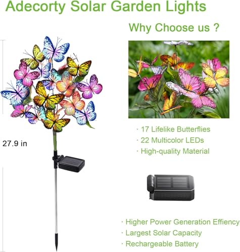 Adecorty Solar Garden Lights Outdoor Waterproof Decorative Solar Lights Outdoor 8 Pack with 176 LED 136 Butterfly Flower Garden Decor Yard Decorations Patio Lawn, Gifts for Mother's Day Mom Women - size: 8 Pack