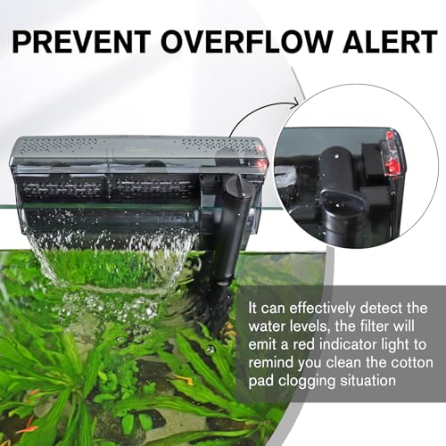 hygger Aquarium HOB Filter 315 GPH for 40-75 Gallon Fish Tank Power Filter with Adjustable Water Flow Extendable Intake Tube External Hang-On Back Filter - size: L