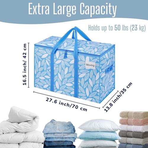 VENO 4 Pack Heavy Duty Moving Bags, Extra Large Storage Bags with Reinforced Handles & Strong Zippers, Foldable & Reusable Moving Box Alternative for Clothes & Dorm Storage - color: Spring Breeze, size: 4 Pack