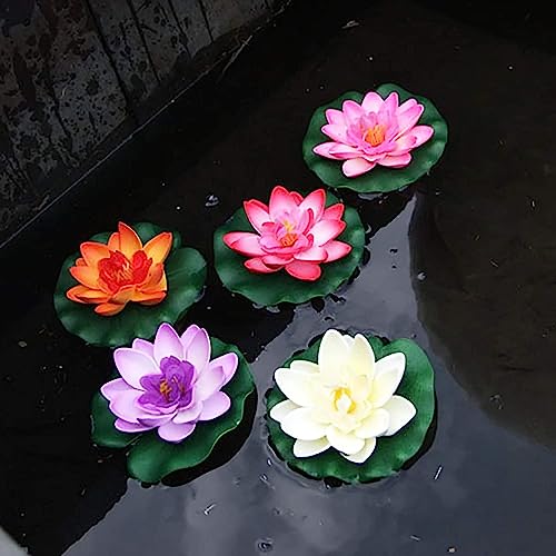 1PCS Artificial Floating Foam Lotus Flower with Water Lilys Pad Ornanments, Fish Tank Aquarium Lifelikes Fake Lotus Flowers for Patio Pond Pool Home Garden Wedding Party Special Event Decoration