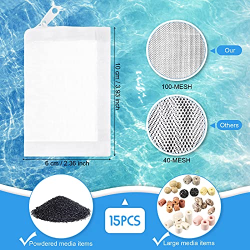 Geiserailie 15 Pcs Aquarium Filter Media Bags 150 Micrometer Fine Filter Bags Mesh Reusable with Zipper for Activated Carbon Resins (2.4 x 4 Inch) - size: 2.4 x 4 Inch
