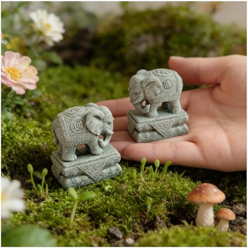 livelyfish Small Elephant Figurines A Pair Aquarium Decor Elephant Statues Bonsai Ornaments for 10 Gallon or Smaller Fish Tanks FengShui Decor (S) - size: Small