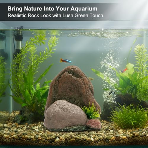 Mipukbay Small Aquarium Decor Rock, Resin Fish Tank Artificial Stone Ornament for Freshwater/Saltwater, Safe Landscape Hideout for Betta Fish, Goldfish and Aquatic Pets - size: Small