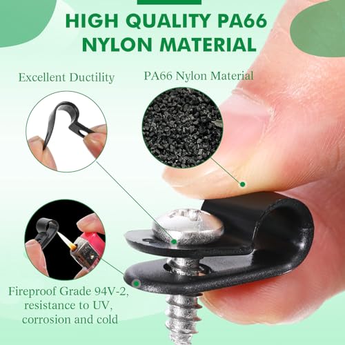 Hicarer 50 Pack R-Type Cable Clip Wire Clamp, Nylon Screw Mounting Cord Fastener Clips with 50 Pack Screws for Wire Management (Black,1/4Inch) - color: Black, size: 1/4 Inch