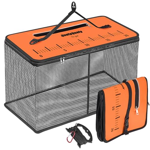 QualyQualy Floating Fish Basket for Live Caught, 10/15 Gallons Foldable Fishing Holder Minnow Bucket Portable Collapsible Fishing Net Storage Cage for Live Fish Bait Live Well - color: Square, size: (15 GAL)-23*12*13IN