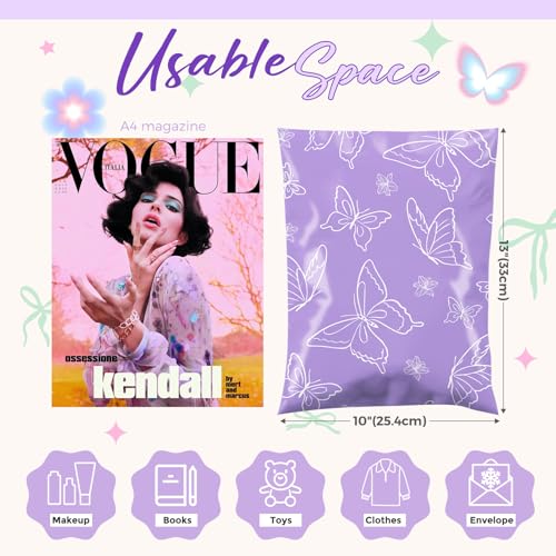 Metronic Poly Mailers 10x13 Inch 100pc Shipping Bags for Clothes,Self Adhesive Shipping Envelopes for Small Business,Waterproof Mailers Poly Bags for Shipping,Packaging Mailing Bags Purple Butterfly - color: Purple Butterfly, size: 10x13 100pc