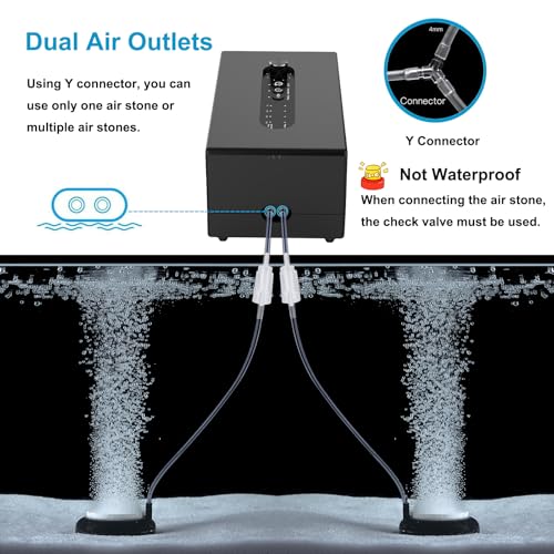 Carefree Fish 6W USB Lithium Battery Air Pump Auto Start During Power Outage Dual Air Outlets Work for 15~96 Hours with 2 Air Stones and 15Ft Silicone Tubing