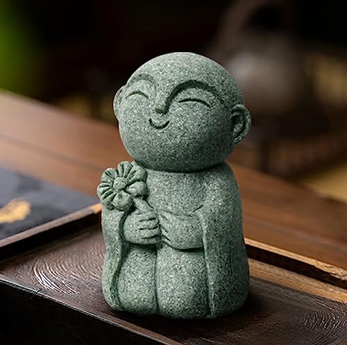livelyfish Japanese Buddha Figurines Bosatsu Feng Shui Praying Monk Statue Sandstone Happy/Smiling Miniature Figurine Ornament for Fish Tank Aquarium Home Garden Decoration, 2 - size: 2