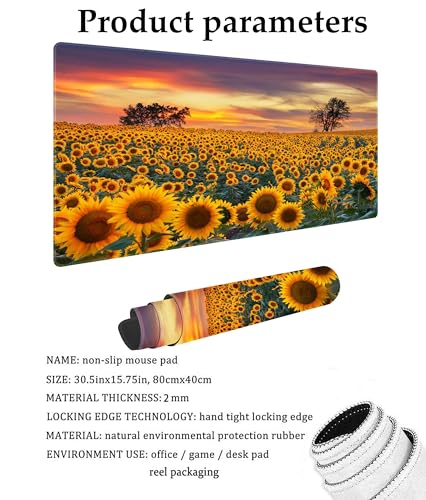 Sunflowers in The Sunlight Customized Large Extended Gaming Mouse Pad with Stitched Edges and Non-Slip Rubber Base,Suitable for Office and Home Use,31.5x15.7 Inches - color: Sunflowers in the Sunlight