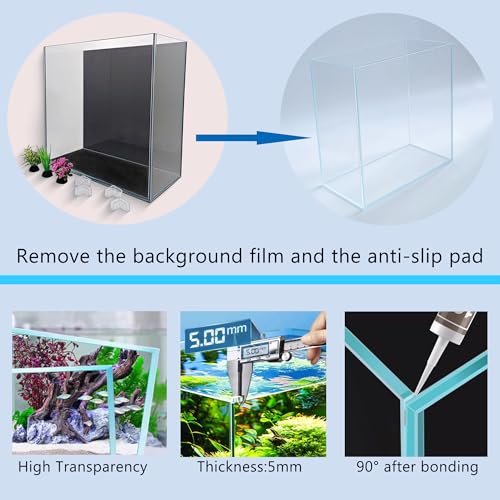 High-Clarity 3.5 Gallon Fish Tank 30 * 15 * 30CM - Low Iron Glass Aquarium with Space-Saving Thin & Narrow Designs | Includes Non-Slip Mat, Corner Guards + Decor | Ideal for Desktop/Bathroom - size: Small