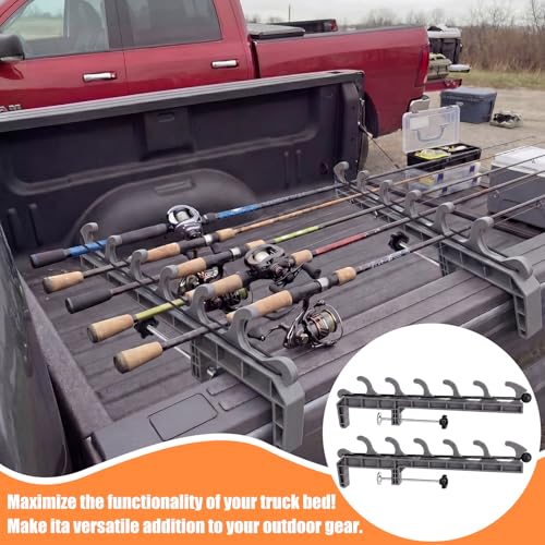 2 Sets Truck Bed Fishing Rod Holder, Holds 4 Rods, Fits 2.36" Thick Rails, Easy Install Kayak & Fly Rod Storage Rack - color: Grey, style: 6 Holes