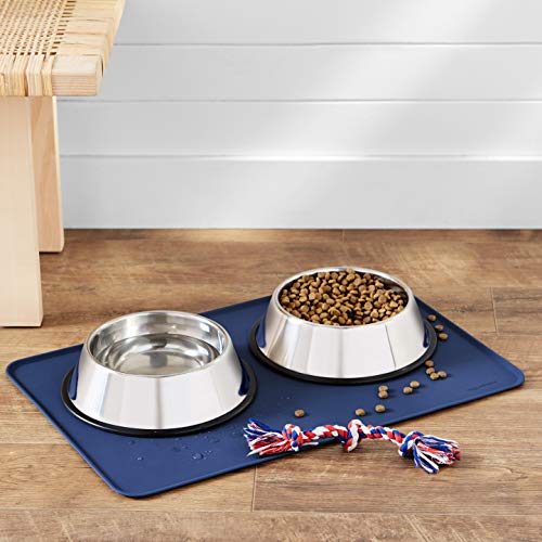 Amazon Basics Waterproof Non-Slip Silicone Pet Feeding Mat with Raised Edges, Prevents Spills, Easy to Clean, Protects Floors for Cat & Dog Food and Water Bowls, 24 x 16 Inches, Blue - color: Blue, style: 24" x 16"