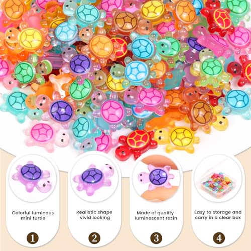 200pcs Mini Resin Turtles Luminous Tiny Turtle for Crafts Dollhouse Miniatures Mini Resin Things Animals for Fairy Garden Micro Landscaping Decoration Home Decor, 10 Colors(0.4 * 0.5inch) - color: 200pcs Mini Resin Turtles(0.4 * 0.5inch)