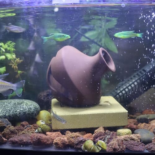 WishLotus Aquarium Cave Decoration, Durable Ceramic Fish Tank Decoration Mushroom House Aquarium Hidden Cave for Fish and Shrimp Rest Play and Natural Breeding (Brown Vase) - color: Brown Vase