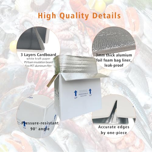 Insulated Cold Shipping Boxes with Liners, 4 Pack 19'' x 12'' x 16'', for Perishable Frozen Food, White (TB191216L-4) - size: 19x12x16'', style: 4 Pack