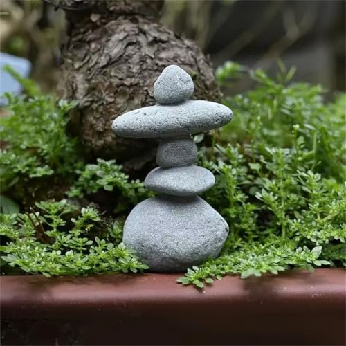 livelyfish Balanced Stones Statue Aquarium Rock Decor 3.4" Stacked Rock Figurines for Fish Tank Zen Garden Bonsai Accessories Micro Landscape Decorations,S