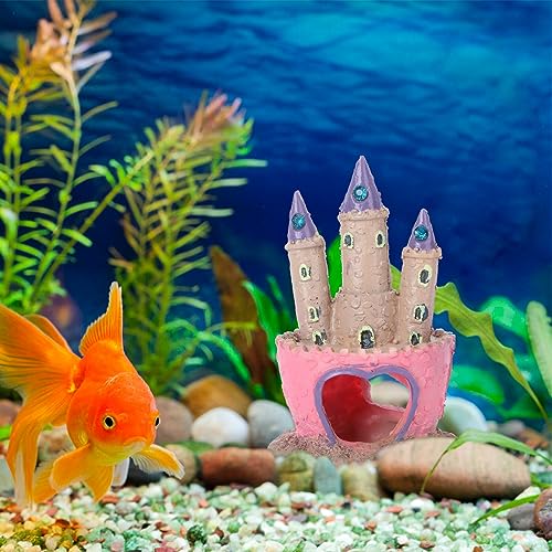 Mipcase Cartoon Castle Aquarium Decoration with Hidden Fish Cave Small Fish Tank Ornament for Freshwater and Saltwater Betta Tank Accessories