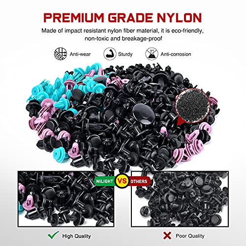 Nilight 725Pcs Car Push Retainer Clips & Auto Fasteners Assortment -23 Most Popular Sizes Nylon Bumper Fender Rivets with 10 Cable Ties and Fasteners Remover for Toyota GM Ford Honda Chevy - color: 680Pcs Clips + Remover