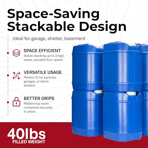 Legacy Food Storage Emergency Water Storage Containers, Long Term 5 Gallon Water Tank - 6 Stackable Food Grade Tanks Included, for Camping, Prepping, Survival - 30 Gallon Total Capacity - size: 6 Tanks (30 Gallons), style: Without Water Treatment