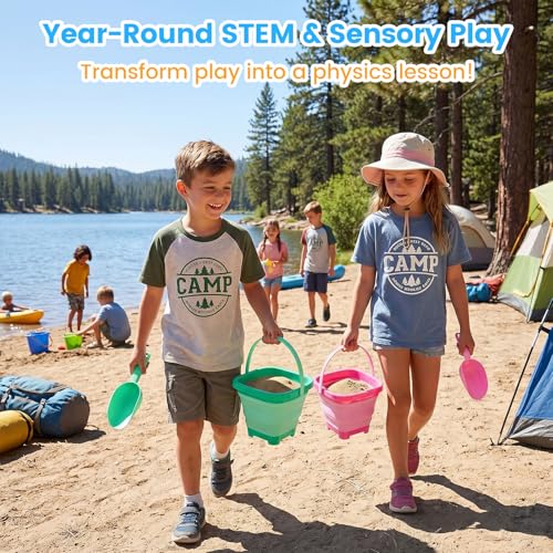Shindel 3 PCS Collapsible Bucket Set, Foldable Beach Buckets with Shovels, Travel Sand Toys for Kids Outdoor, Beach Vacation Essentials, Camping Traveling, Fun Summer Activities