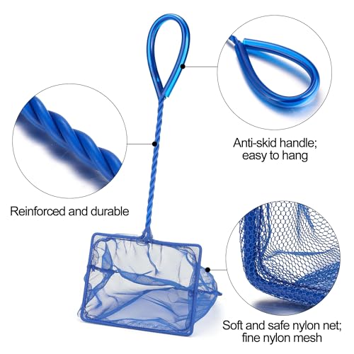 3 Pack Aquarium Net, Multi-Size Fine Quick Fish Catch Nets Extra Soft Nylon Fishing Nets with Plastic Handle for Aquarium Fish Tank Supplies- Blue (4in,5in, 6in) - color: Blue, size: Multi-Size Set: 4"/5"/6" (3-Pack)