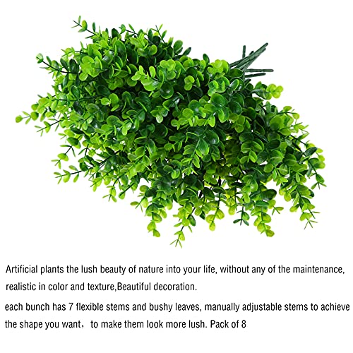 XLFAQXM Artificial Plants Flowers Grass Shrubs 8 Pack No Fade Faux Plastic Flowers Outdoor for Farmhouse Garden Porch Patio Indoor Wedding Decoration Greenery Fake Plants uv Resistant (1#Green) - color: 1#green