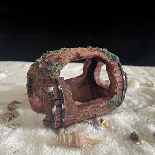 Aquarium Ornament Fish Hiding Wreck Barrel Fish Tank Decoration Resin Craft Fish Tank Accessories Pet Supplies(A) - color: Brown