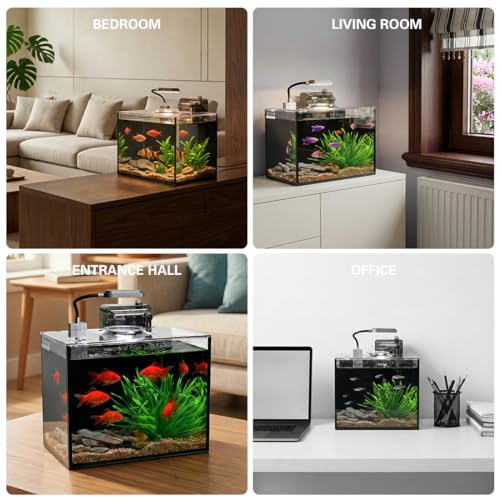 Betta Fish Tank,Aquarium Starter kit,1.8 Gallon Fish Tank Kit,Small Aquarium,Small Fish Tank,Ultra-Clear Nano Aquarium with Light,Filter,Cobblestone,Sand and Artificial Plants