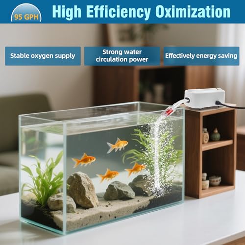 Quiet Aquarium Air Pump 5W Fish Tank Oxygen Aerator Pump with Air Stone Airline Tubing Check Valve Aquarium Bubbler for 70-160 Gallon Fish Tanks - size: 5W