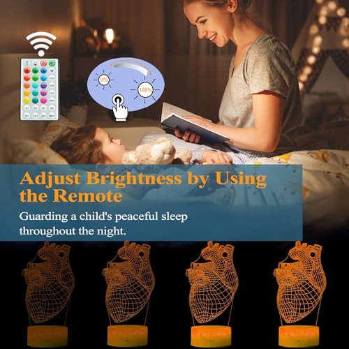 Heart Anatomy Illusion Lamp, Cardiology Gifts, 3D Night Light, 16 Colors Changing, Timer, 4 Flash Modes and Dimmable, Kids Room Decoration, Xmas Heart Model Gifts - color: Heart