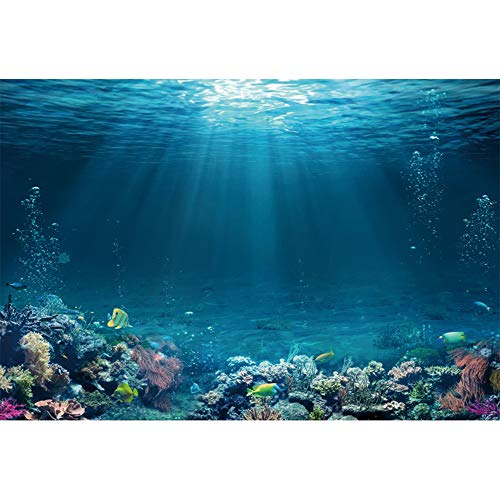 Underwater World Backdrop Tropical Fish Coral Reef Deep Sea Sunlight Seabed Decorations Background Under The Sea Baby Shower Background Sea Aquarium Birthday Party Studio Props 5x3ft - color: Abyss Blue, size: 5x3ft (150x90cm)